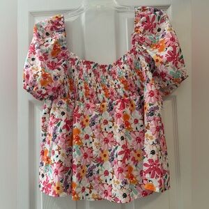 Flowery Sweetheart Neck Smocked Top with Peplum SZ XL
